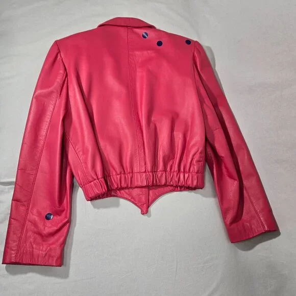USA Vintage PHILIP NOEL Retro BARBIECORE Bright PINK Leather Crop Jacket Size M. - Picture 11 of 17